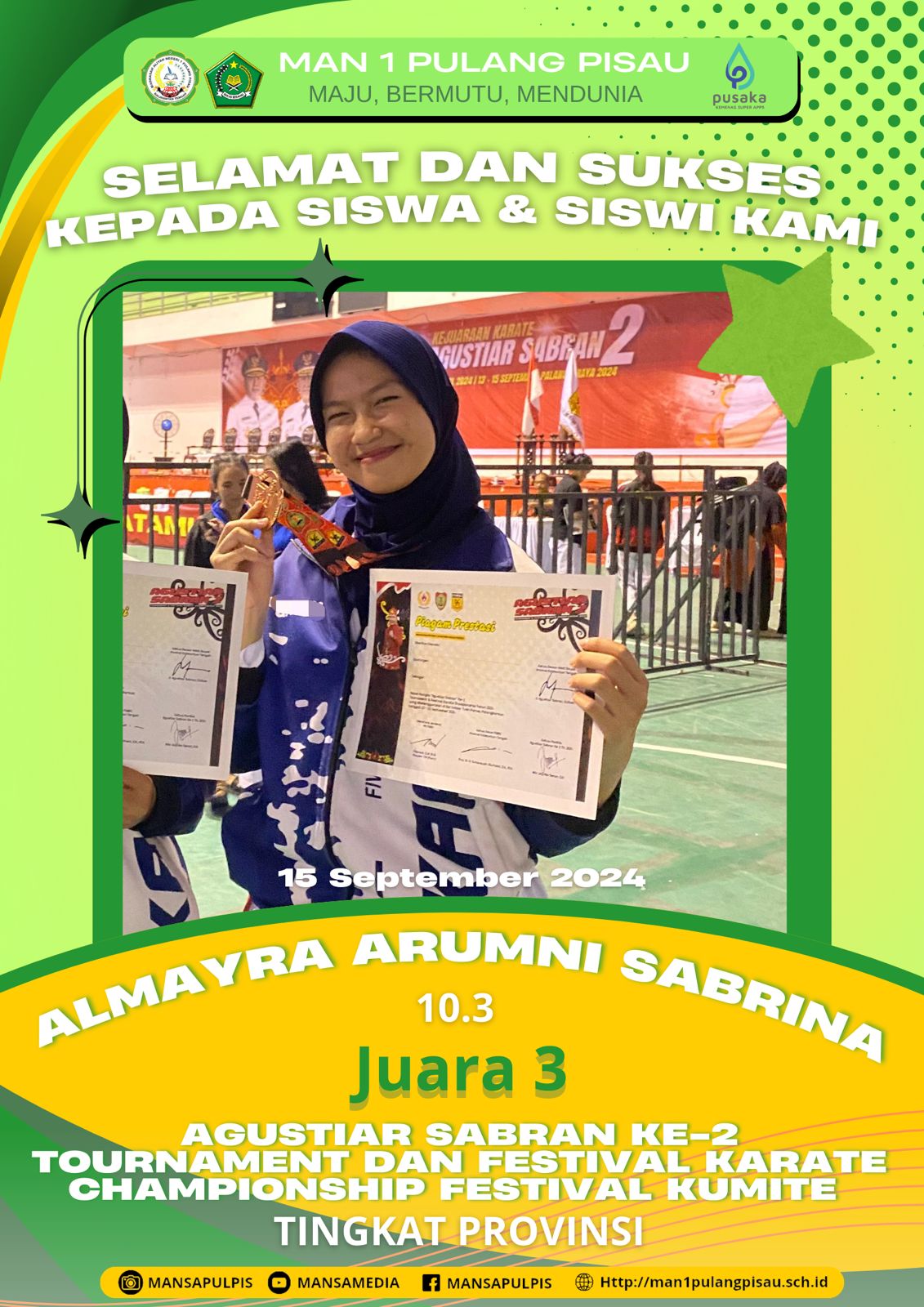 Almayra Arumni Sabrina Berhasil Meraih Juara 3 Festival Karate Championship Festival Kumite